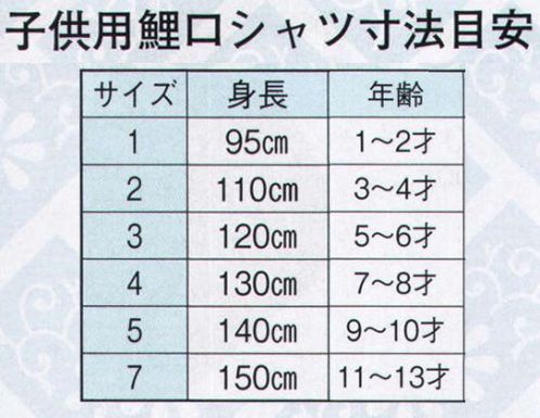 日本の歳時記 657-2 鯉口シャツ 頂印（子供用）  サイズ／スペック